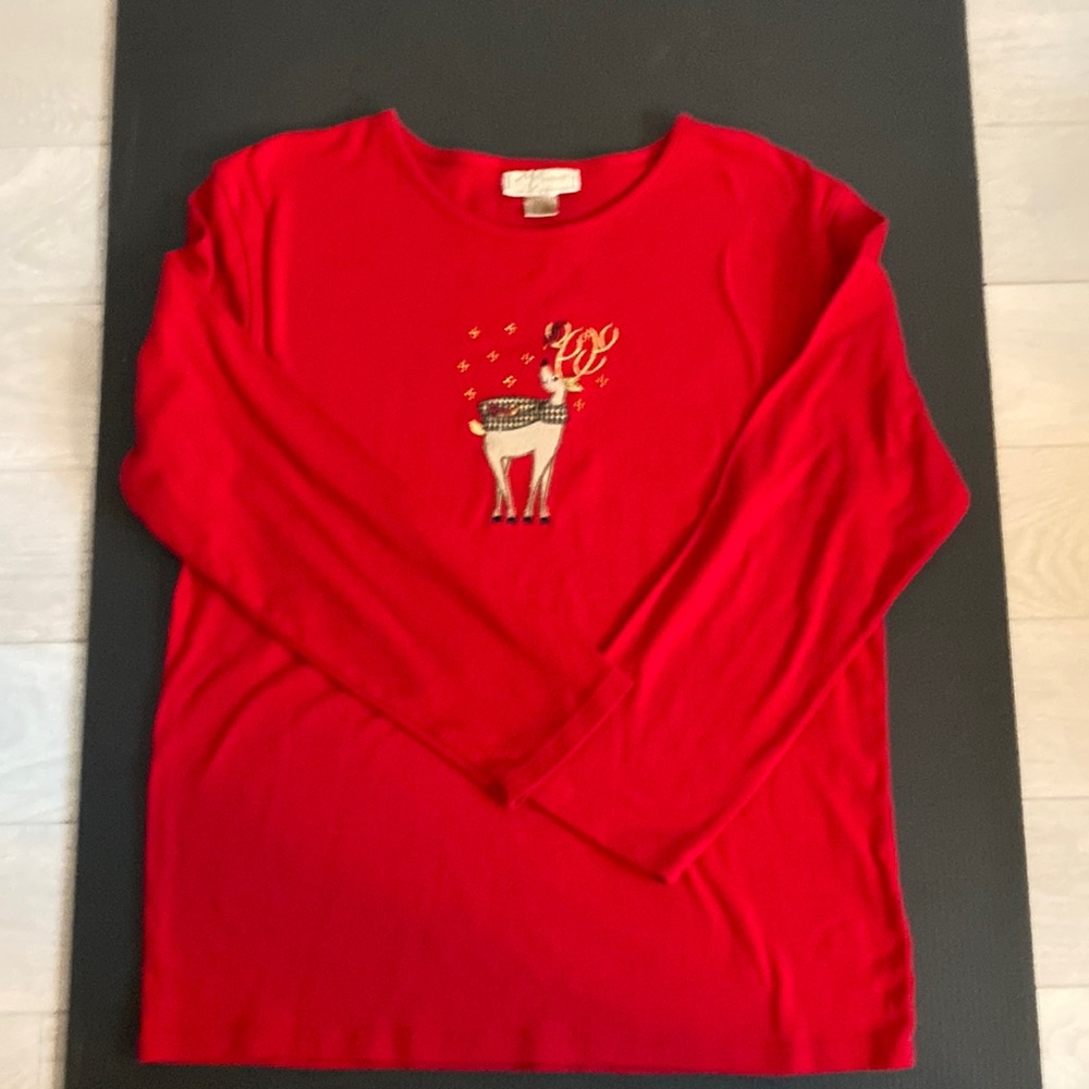 M & C Sportswear Red Long Sleeve Tee with deer 🦌 appliqué—XXL